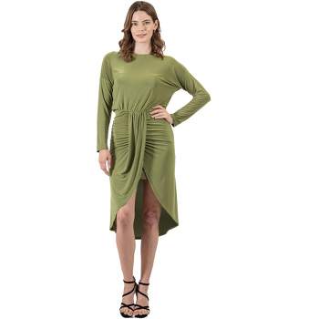 24seven Comfort Apparel Long Sleeve Dressy Tulip Skirt Knee Length Dress