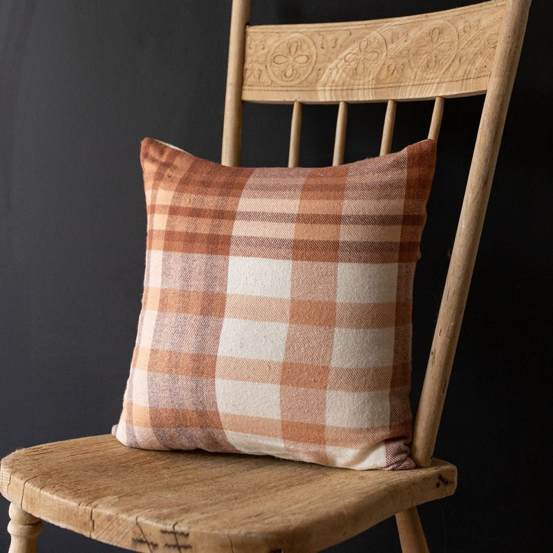 14x14 Inch Hand Woven Plaid Throw Pillow Rust Cotton With Polyester Fill by Foreside Home & Garden, 3 of 8