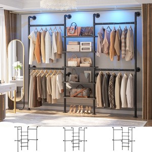 Aheaplus Heavy-duty Garment Rack with Wooden Tower Shelves, Pipe Closet Organizer with 4 Hanging Space - 1 of 4