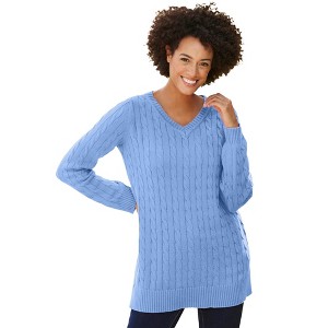 Woman Within Cable Knit V-Neck Pullover Sweater - 1 of 4