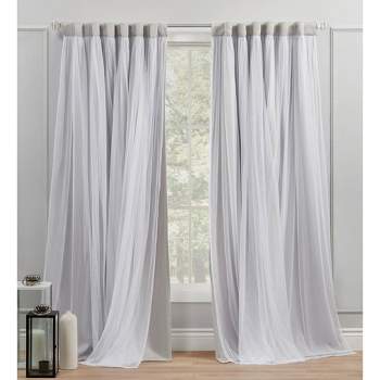 Set of 2 Catarina Layered Solid Blackout and Sheer Hidden Tab Top Curtain Panel - Exclusive Home