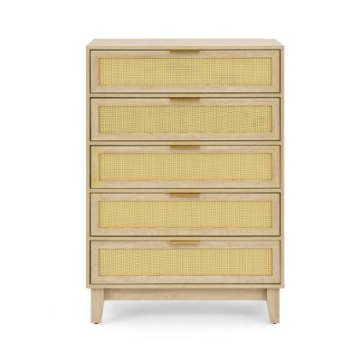TIRAMISUBEST 5-Drawer Dresser - Natural Wood Storage Cabinet for Bedroom or Dining Room
