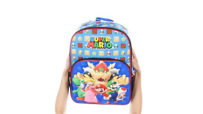 Super Mario Bowser Luigi Princess Peach 16" Kids Bag School Travel Backpack Multicoloured, 2 of 6, play video