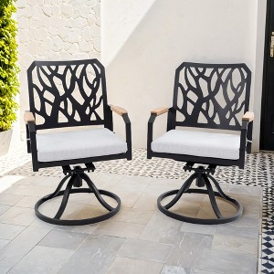 DOMETOUR 2PCS Aluminum Swivel Rocker with Sunbrella Cushions, Branch-Like Backrest, FSC Wood Armrests, Bourbon Brown - 1 of 4