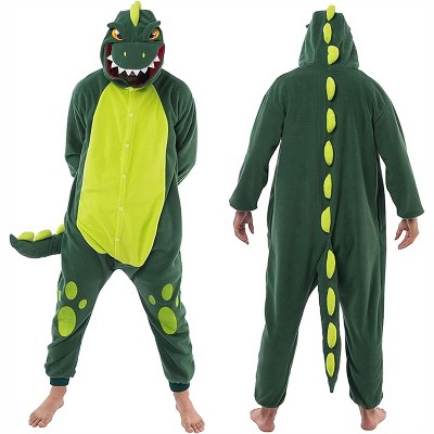 Joyfy Dinosaur One Piece Pajama with Hood, Full Body Costume Adult, Halloween Costumes Pajama Jumpsuit Hoodie Outfit for Cosplay Parties