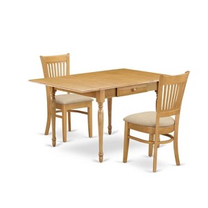 HomeStock 3-Pc Natural Brown Oak Finish Solid Wood Top with Dropleaf Dining Table Set - 1 of 4