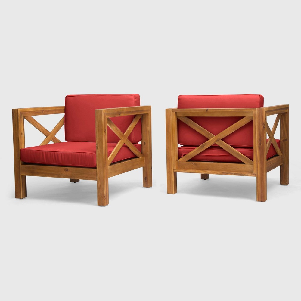 Brava 2pk Acacia Wood Club Chairs Teak Red Christopher Knight Home