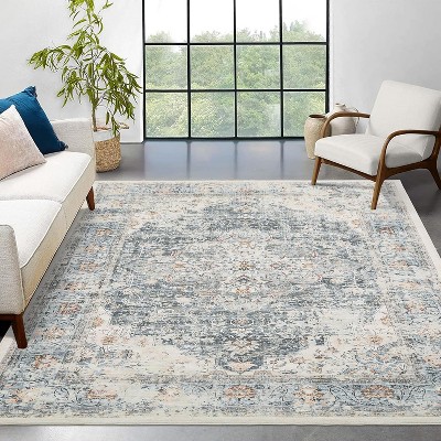 Vintage Area Rug, Washable Low Pile Retro Printed Rubber Backing Indoor Foldable Carpet for Bedroom Living Room Kids Room