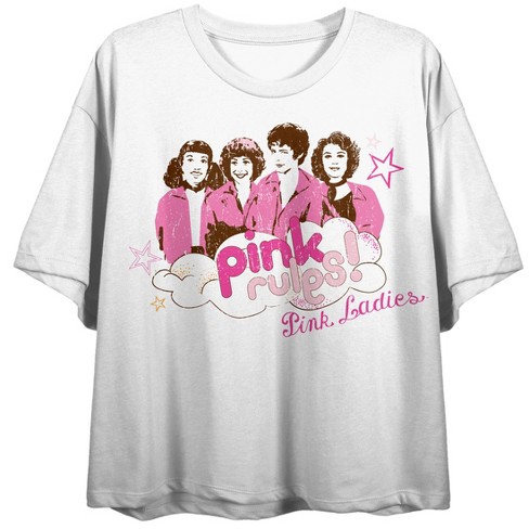 Grease Pink Rules Crew Neck Short Sleeve Women's White Crop Top - image 1 of 2