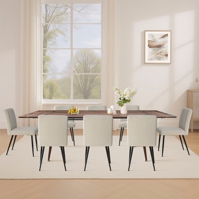 9-Piece Walnut Dining Set,95" L Rectangular Extendable Dining Table with 8 Upholstered Linen Dining Chair for Dining Room,Farmhouse-Tanpinhause