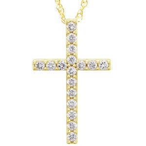 Pompeii3 1/3Ct Diamond Cross Pendant Women's Necklace 18" 10k Yellow Gold 21mm Tall - 1 of 3