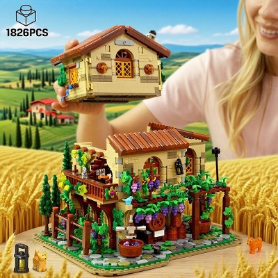 1826 PCS Vine Estate Autumn Cabin Building Block Kit Birthday Gift for Adults and Kids Aged 8+