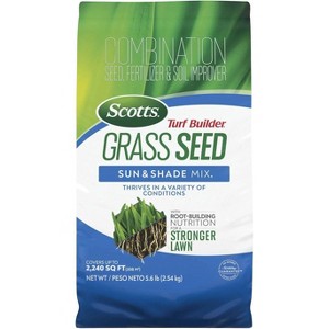 Scotts Turf Builder Grass Seed Sun & Shade Mix thrives in a Variety of Conditions with Root-Building Nutrition, 5.6 lb. - 1 of 4