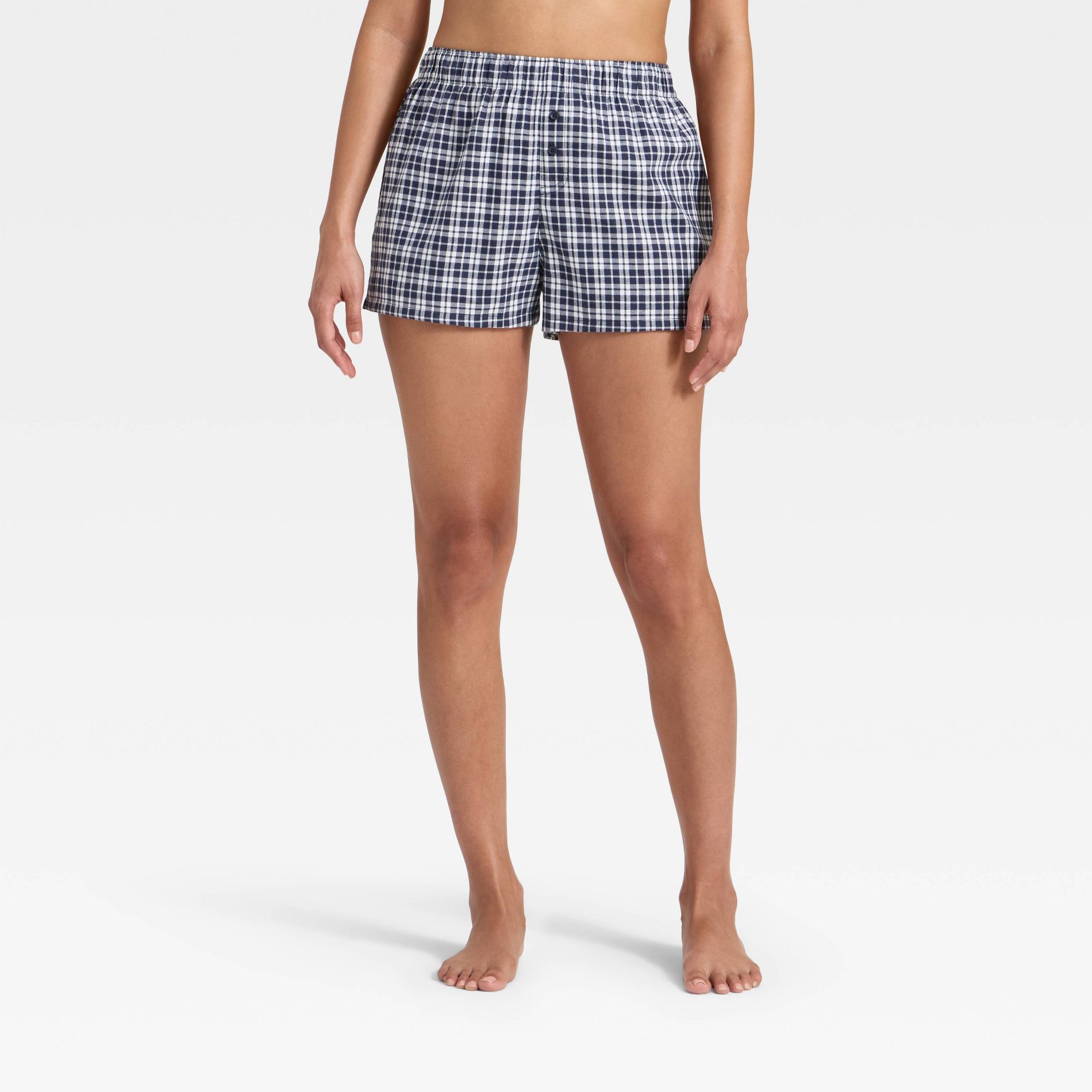 Women's Boxer Pajama Shorts - Wild Fable™ Navy Plaid XS