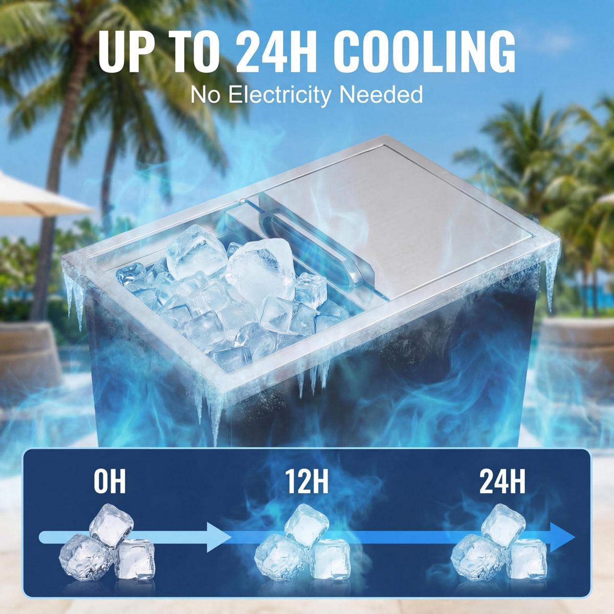 Underbar Ice Chest Stainless Steel with Lid, Large Insulated Ice Storage with Drain System for Commercial Bar Pub Restaurant - thumbnail 6