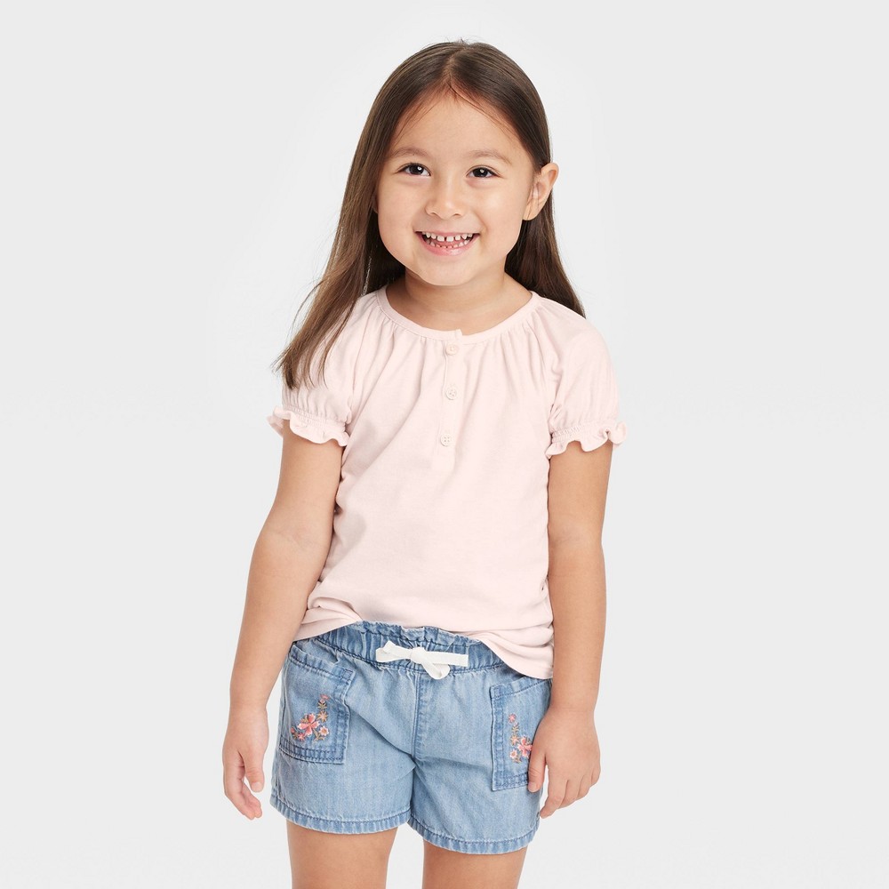 OshKosh B'gosh Toddler Girls' Henley Short Sleeve Top - Light Pink 18M