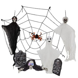 Karl Home 8PCS Halloween Decoration Hanging Ghosts Decor and Cobweb and Gravestone with Lighted Up Eyes - 1 of 4