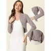 Allegra K Women's Elegant Cardigan Plaid Open Front Office Shrug Long Sleeve Cropped Bolero Top - 2 of 4