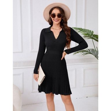 fitted lace wedding dress Peter Pan Collar Ribbed Midi Dress main image 0