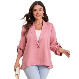 BLUEMING Womens Plus Size Long Sleeve Lapel Collar Draped Open Front Flowy Work Office Jacket Suit Blazer - 1 of 4