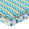 Everyday Kids 2-Pack Baby Boy Cradle Sheets – 100% Cotton Jersey Knit, Soft and Breathable – Cars & Buses Print and Blue Chevron Design - 2 of 4