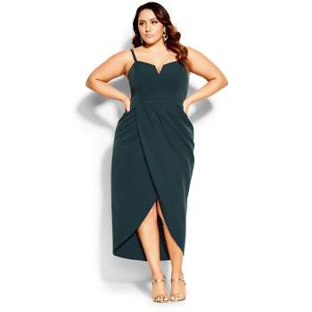 Women's Plus Size Sassy V Dress - emerald | CITY CHIC