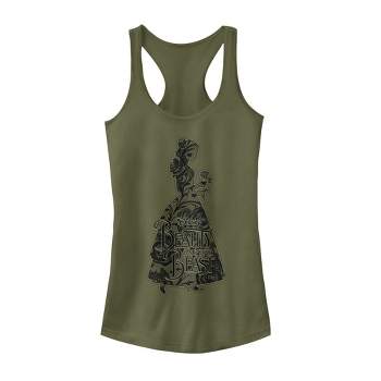 Juniors Womens Beauty and the Beast Lace Print Racerback Tank Top