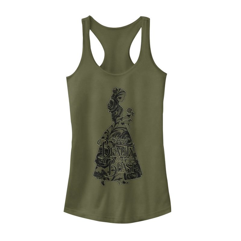 Juniors Womens Beauty and the Beast Lace Print Racerback Tank Top, 1 of 4