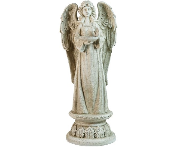 Northlight 22.5" Standing Religious Angel with Bird Bath Votive Candle Holder Outdoor Patio Garden Statue - Gray
