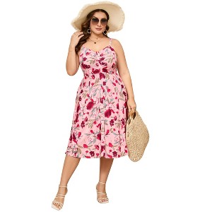 Coolmee Womens Plus Size Summer Midi Dresses Sleeveless Spaghetti Strap Floral Button Down Beach Long Dress - 1 of 4