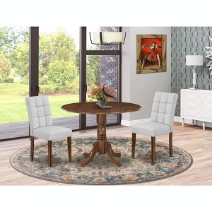 East West Furniture 3 Piece Mid Century Modern Dining Set contain A Wood Table and 2 Light Gray Faux Leather Mid Century Modern Dining Chairs - 1 of 4