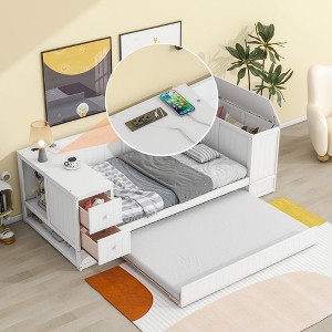 Twin Size Daybed with Storage Arms, Trundle and Charging Station - 1 of 4