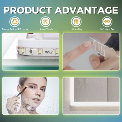 Golden State Art LED 32" to 40" Lighted Wall Mounted Anti-Fog Rectangle Mirror