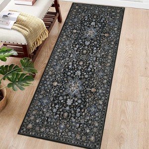 Machine Washable Vintage Runner Rug: Non-Slip Low-Pile Kitchen Rug, Ultra-Thin Distressed Indoor Floor Cover for Bedroom, Laundry Room - 1 of 4