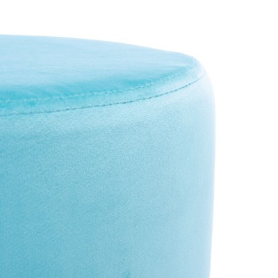 Abrea Aqua Velvet Round Ottoman with Gold Hairpin Legs