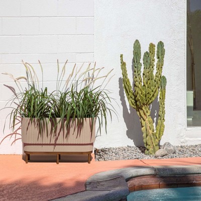 Sandstone and Brown 30" Raised Planter with Wooden Stand