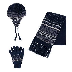 CTM Men's Heavy Knit Winter Pattern Hat Glove and Scarf Set - 1 of 4