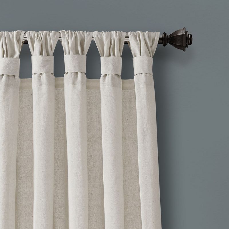 Burlap Knotted Tab Top Window Curtain Panels Light Linen 45X120 Set, 2 of 7