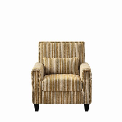 Modern Upholstered Accent Armchair, Yellow Striped Fabric Accent Chair with Nailhead Trim, Comfy Occasional Chairs for Living Room, Apartment - Koiai
