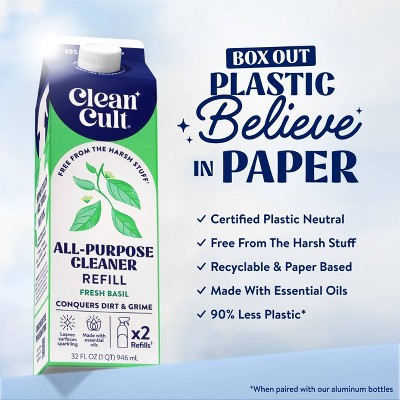 Clean Cult Fresh Basil All-Purpose Liquid Cleaner Refills - 32oz: Multi-Surface, Non-Porous, Countertops