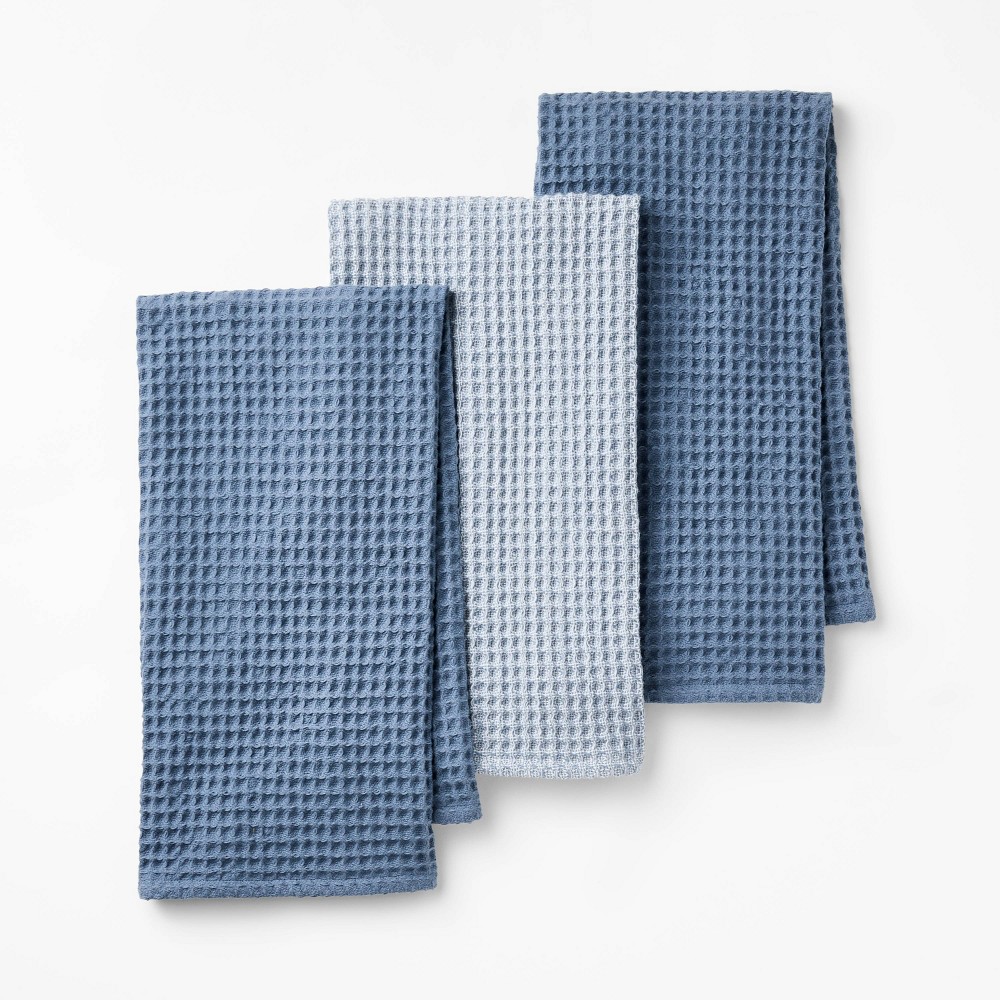 Photos - Other Accessories 3pc Waffle Kitchen Towels Blue - Figmint™