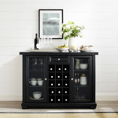 Alexandria Classic Black Sliding Top Bar Cabinet with Beveled Glass