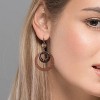 Boho Wooden Dangle Earrings for Women Vintage Brown Earrings Circle Ground Lightweight Dangling with Copper Hammered Style Handmade Jewelry - 2 of 4