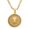 Steeltime 24" 18k gold plated stainless steel lion head round pendant with simulated diamonds and greek key accents - 2 of 4