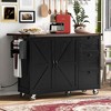 Okak Farmhouse Kitchen Island with Power Outlet, Kitchen Island On Wheels with Internal Storage Rack, Drop Leaf and Spice Rack for Dining Room - 3 of 4