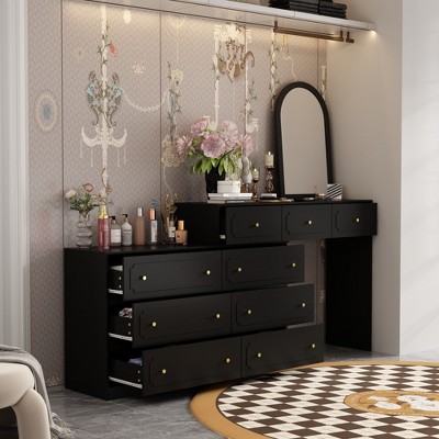 FUFU&GAGA Multifunctional Black Horizontal Dresser Extendable Large Capacity Organiser