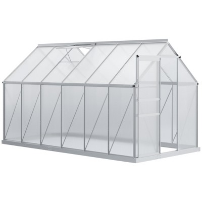 Outsunny Aluminum Greenhouse, Polycarbonate Walk-in Garden Greenhouse ...