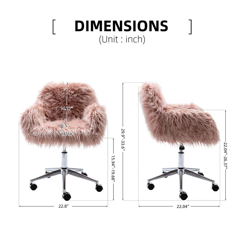 Modern Faux Fur Home Office Chair, Swivel Fluffy Vanity Chair-ModernLuxe, 5 of 12