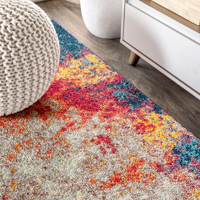 Cream/Blue Abstract Synthetic 8' x 10' Easy-Care Area Rug