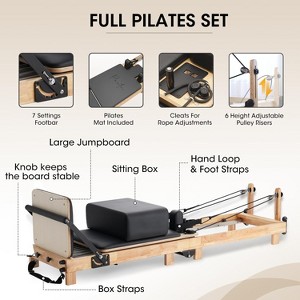 Pilates Reformer, Wooden Foldable Pilates Reformer Machine for Home and Studio, Pilates Machine Equipment with Sitting Box - 1 of 4